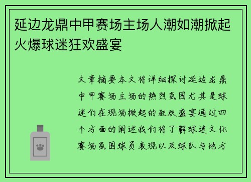 延边龙鼎中甲赛场主场人潮如潮掀起火爆球迷狂欢盛宴